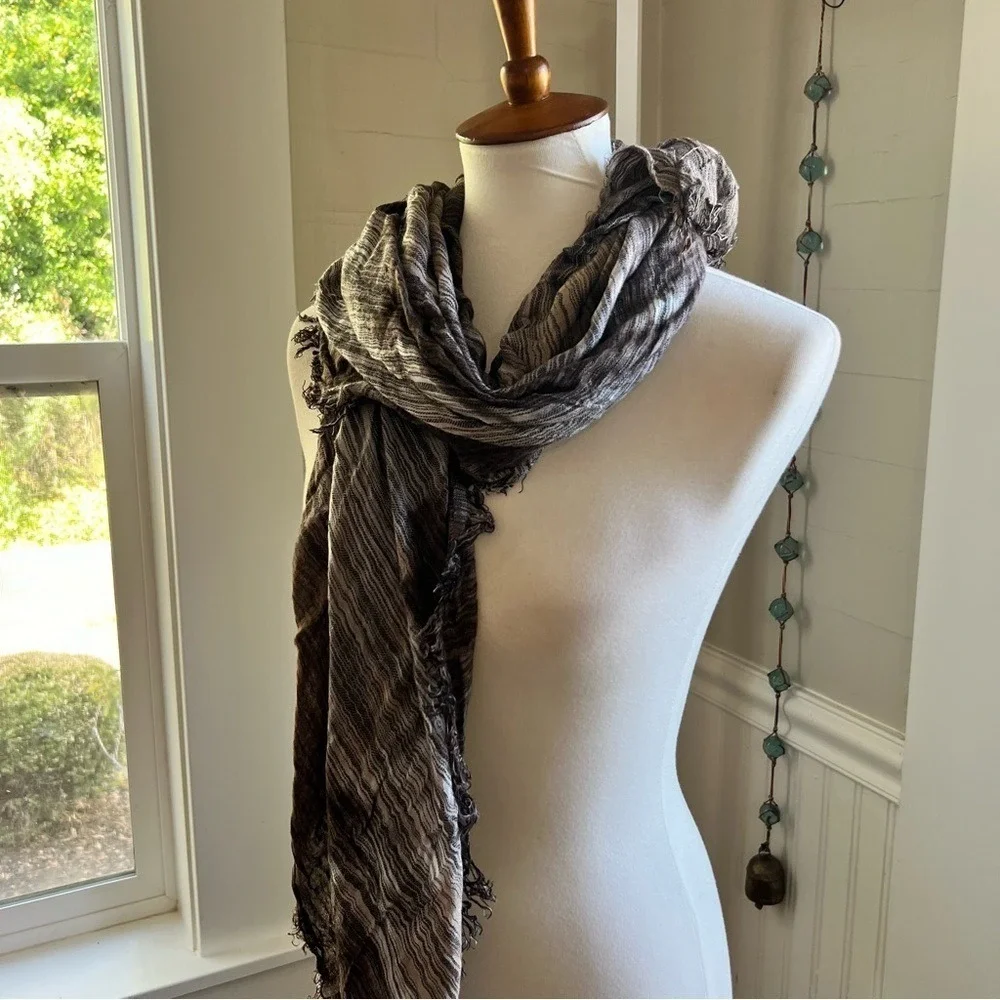 Semi Sheer Large Square Neutral Scarf w Fringe‎